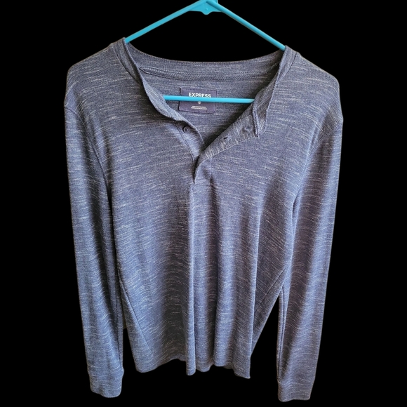 Express Shirt Mens XS Blue Henley Knit Pullover Crew Neck Long Sleeve Adult - Picture 1 of 2